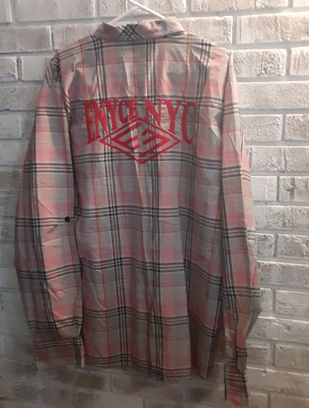 ENCYE Plaid Embroidered Button Up 2XL Logo'd 48/30"